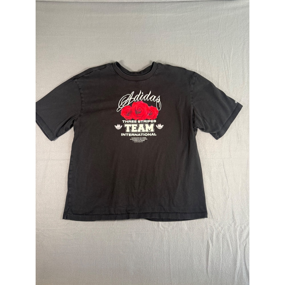 Adidas Originals Three Stripes Team International Rose Graphic Tee Black Mens L